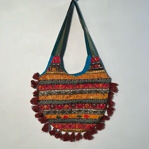 Handmade Ethnic Hippie Metallic Print Boho Multi Purpose Tassel Zip Shoulder Bag
